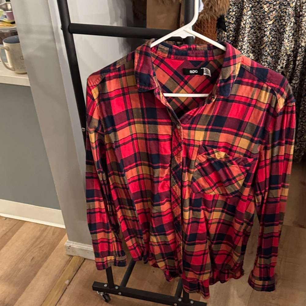 BDG Vibrant Red and Navy Plaid Shirt